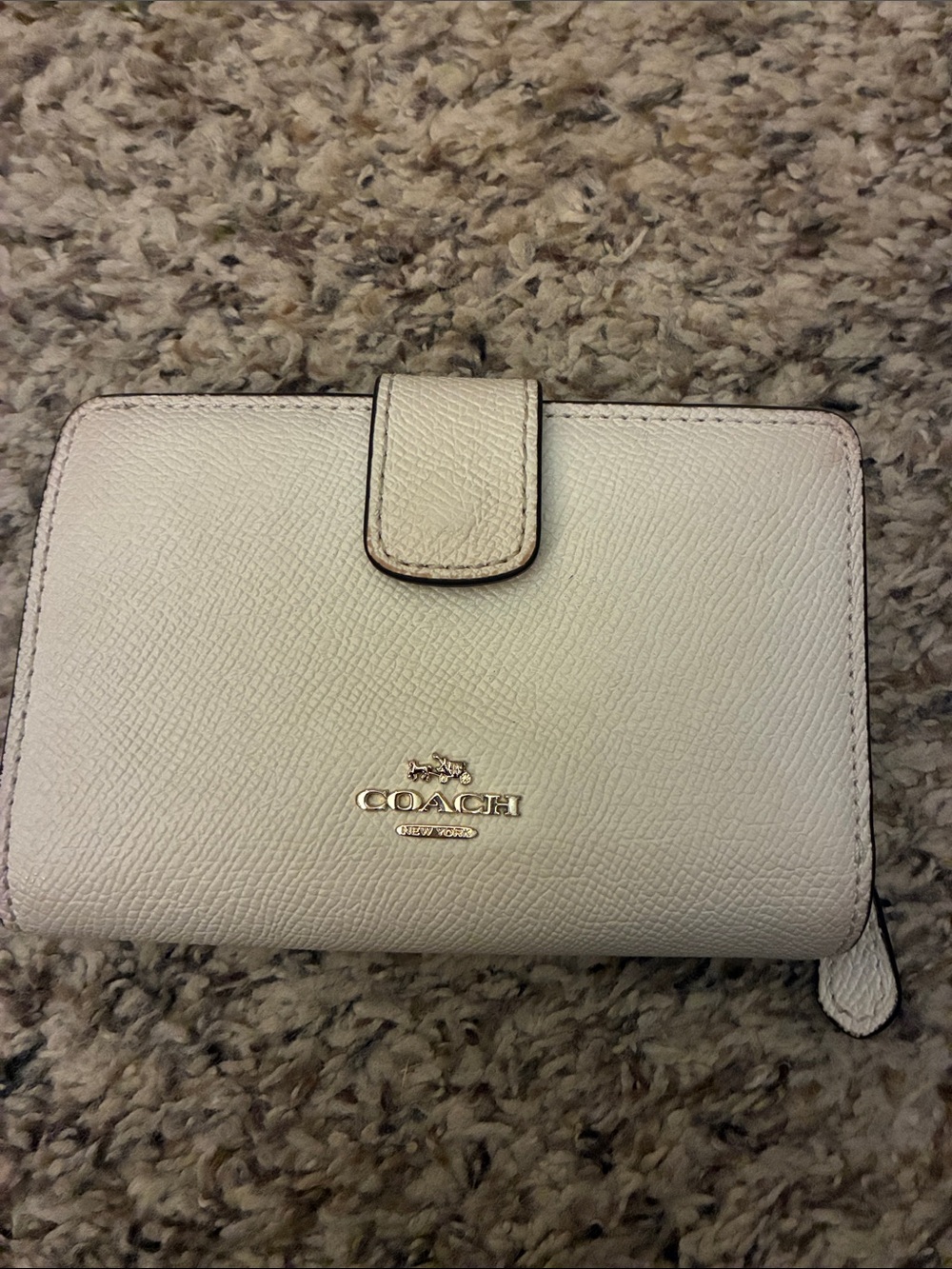 Coach Pebble Leather Snap Wallet in Ivory
